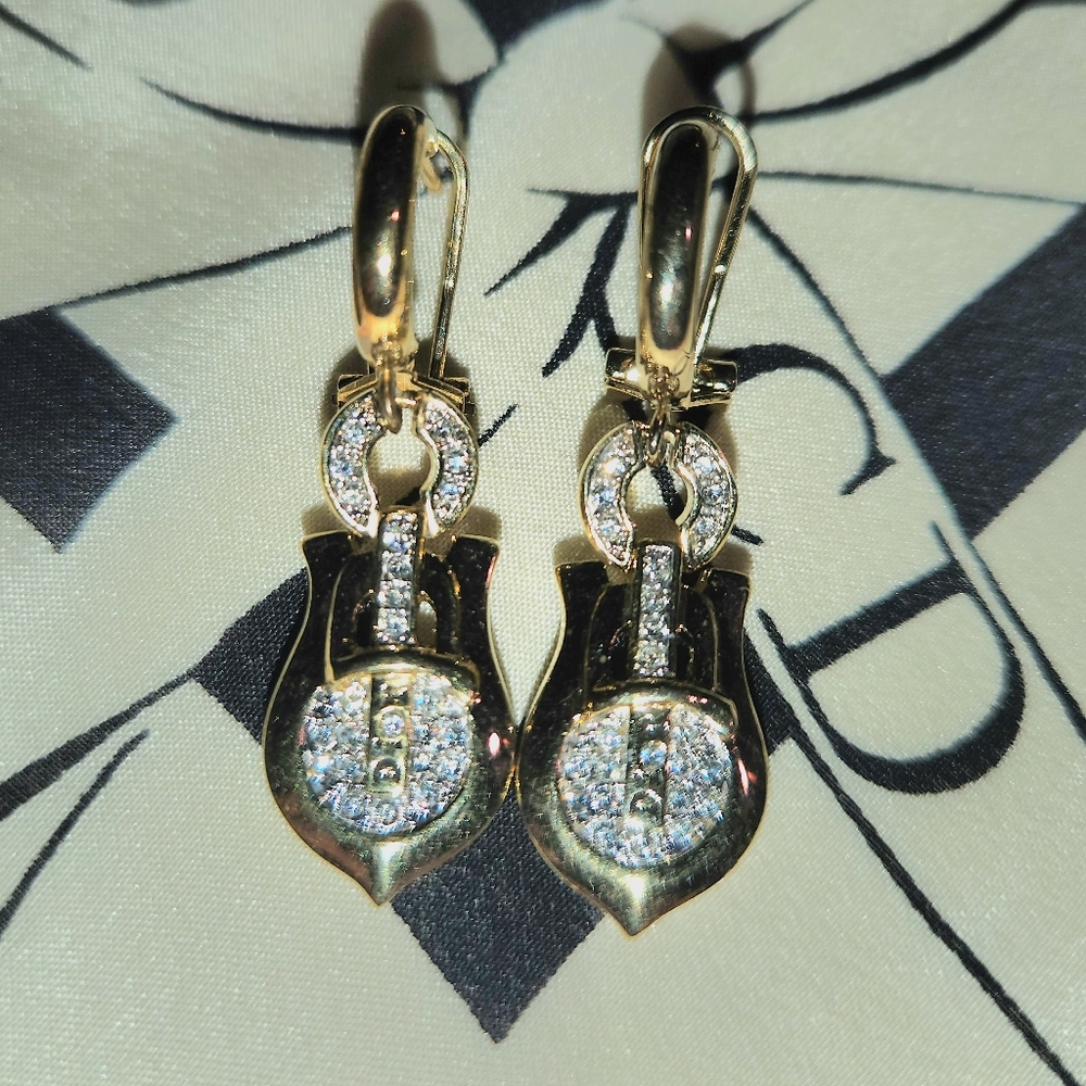 DIOR 🔥RARE🔥 Designed By John Galiano Gold Buckle design✨️ Pavé Earrings 🔥 - Picture 2 of 9